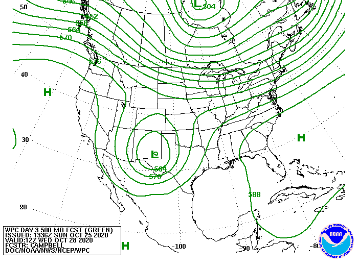 Upper-level forecast map for Wednesday